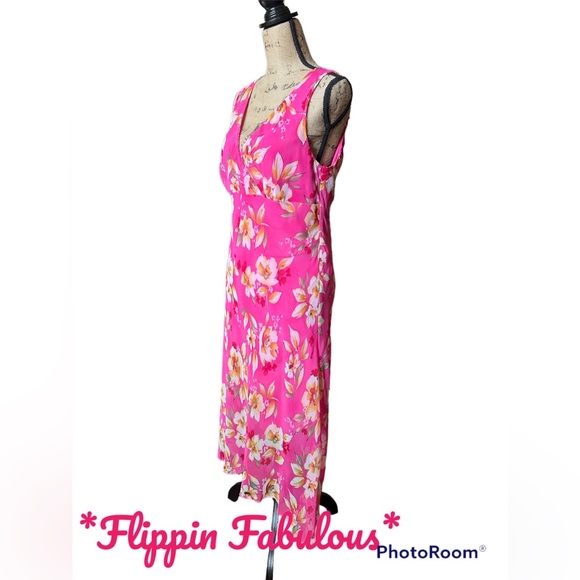 Vintage Meghan Matthews~ Pink Floral sleeveless Shift dress size 14 - Picture 3 of 5